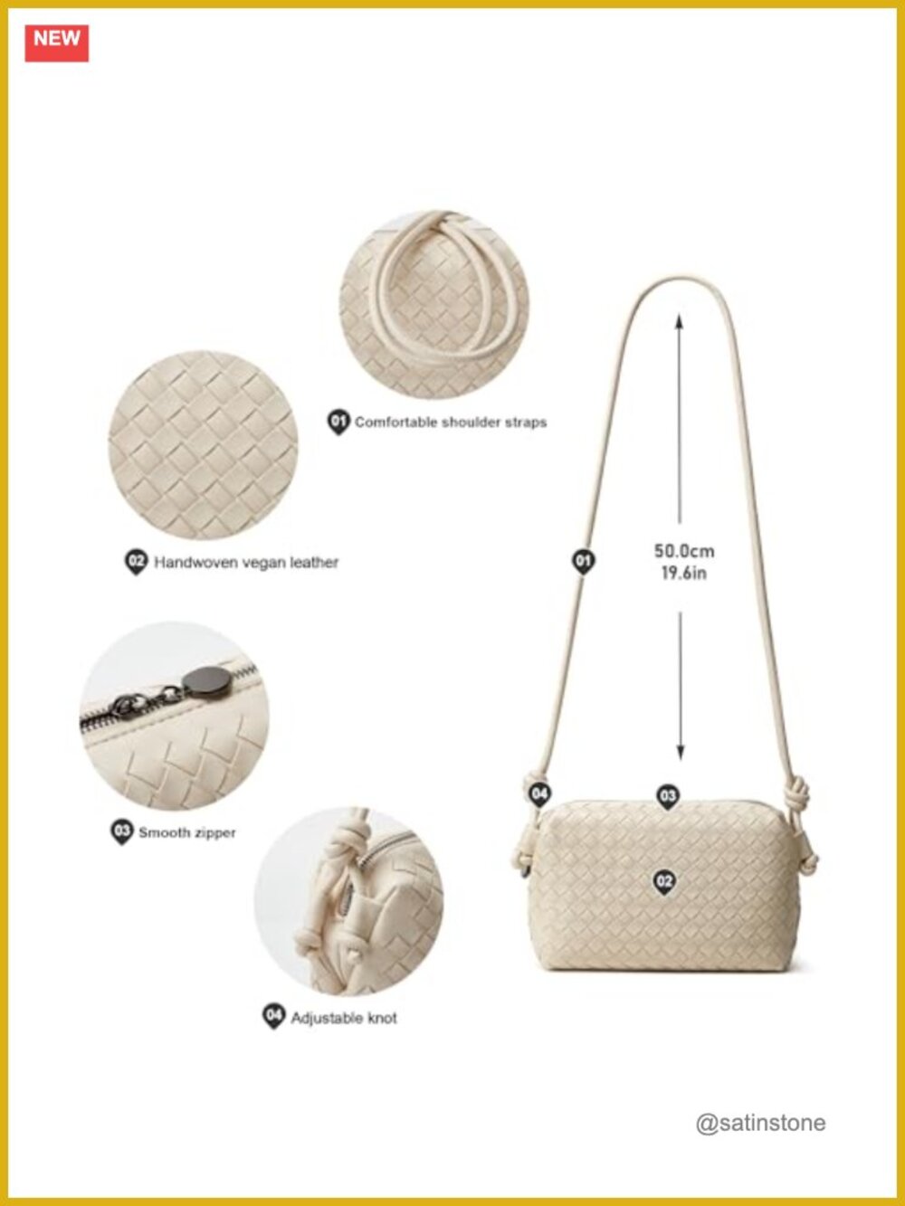 Woven Vegan Leather Crossbody Bag - Compact Minimalist Handbag for Daily Wear - Picture 6 of 7